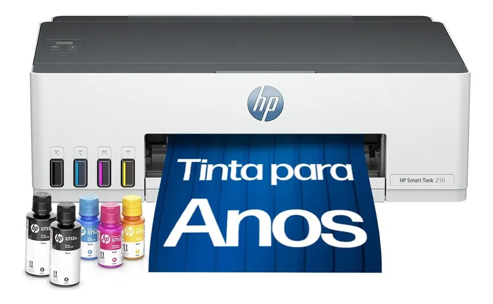Impressora HP Smart Tank 210 com Tanque de Tinta Colorida - Com Wi-Fi - USB 2.0 de alta velocidade. Funções da impressora: Imprimir. Cor: ‎Branco (3D4L5A)