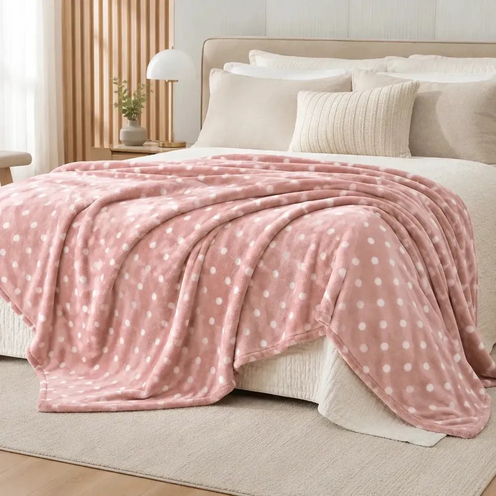 Manta Soft Poá Rose Bolinhas Para Cama Casal Cobertor Dia A Dia Luxo