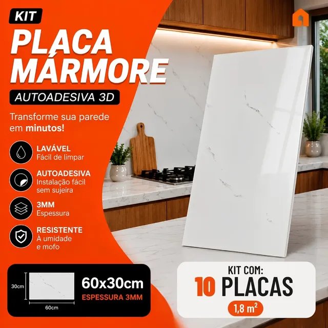 Kit 10 Placas Adesiva Mármore 3d Autocolante Parede 60x30