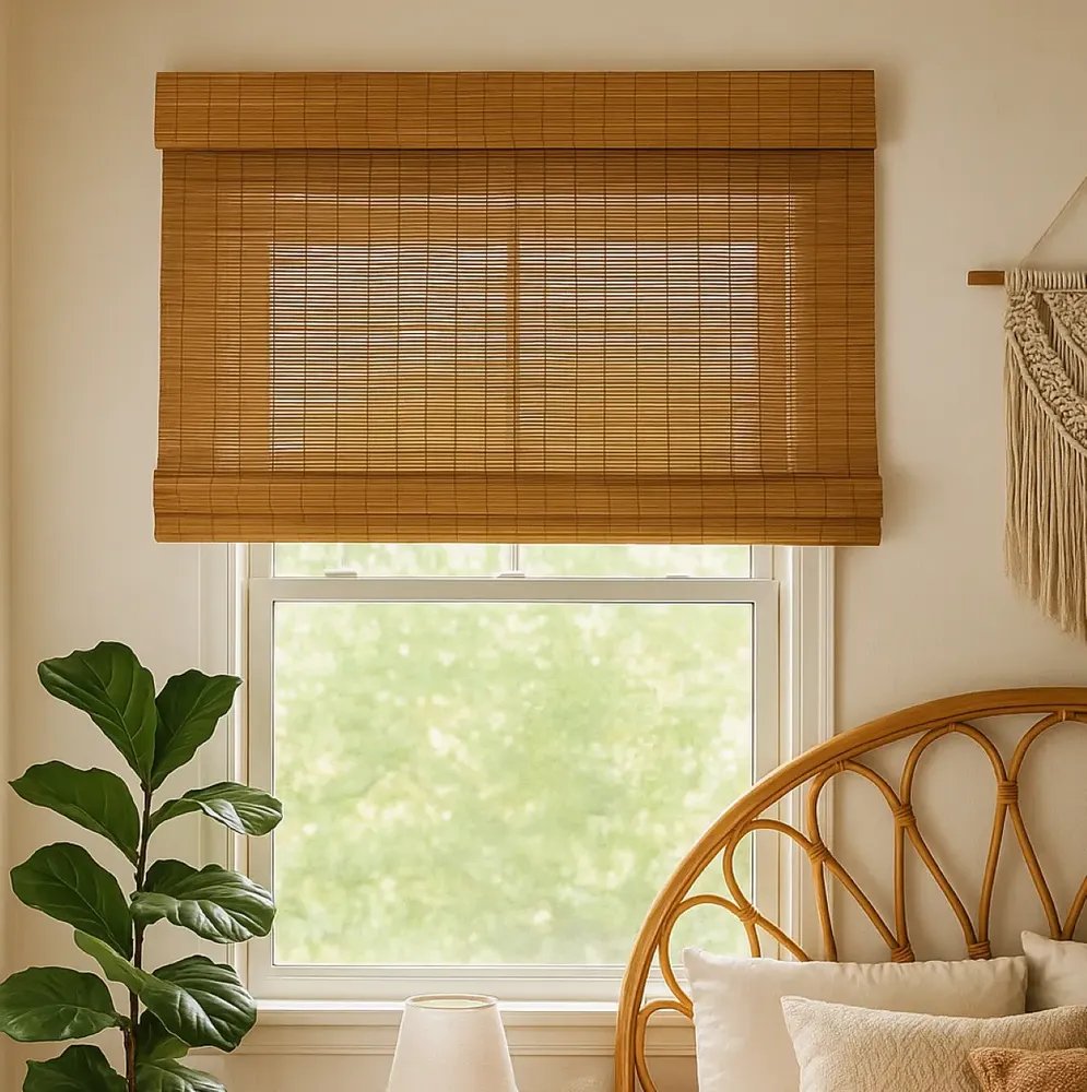 Persiana Rolo Bambu 180larg X 140alt Com Bandô - Natural Marrom