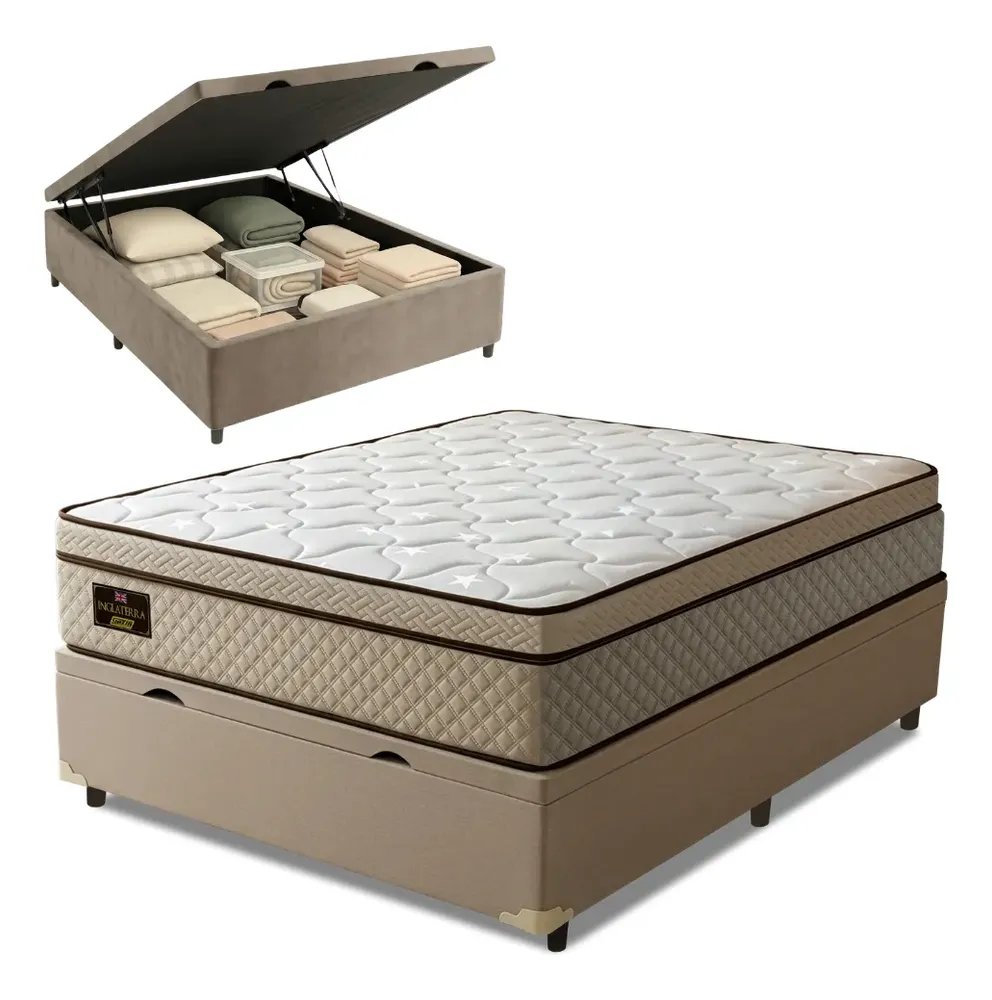 Cama Box Baú Colchão Casal Gazin Inglaterra Molas Ensacadas Branco