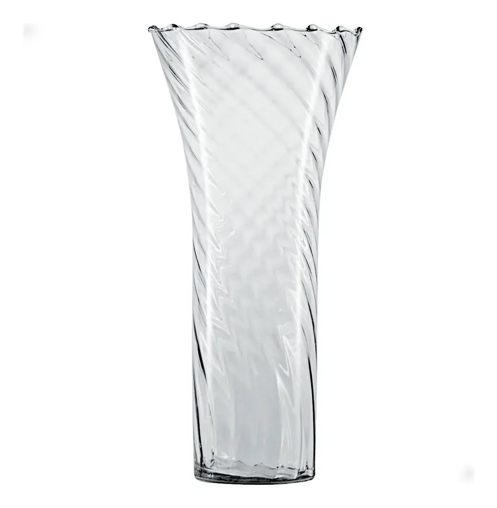 Vaso Lírio Rigado Ø14x30cm Vidro Arranjos Decoração Clássica Transparente Rigado