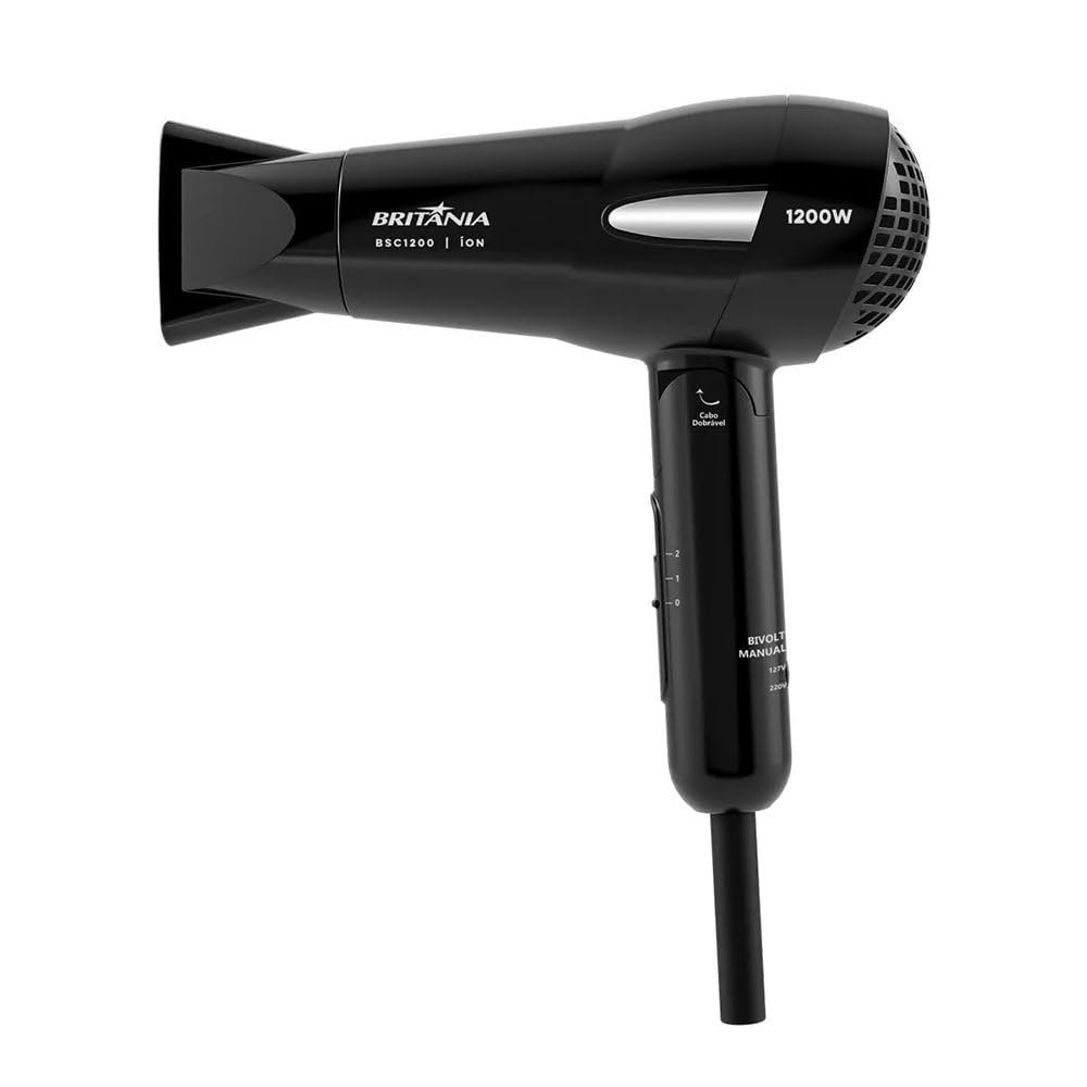 Britânia Secador de Cabelos BSC1200 Íon Tourmaline 1200W Preto Bivolt Automático