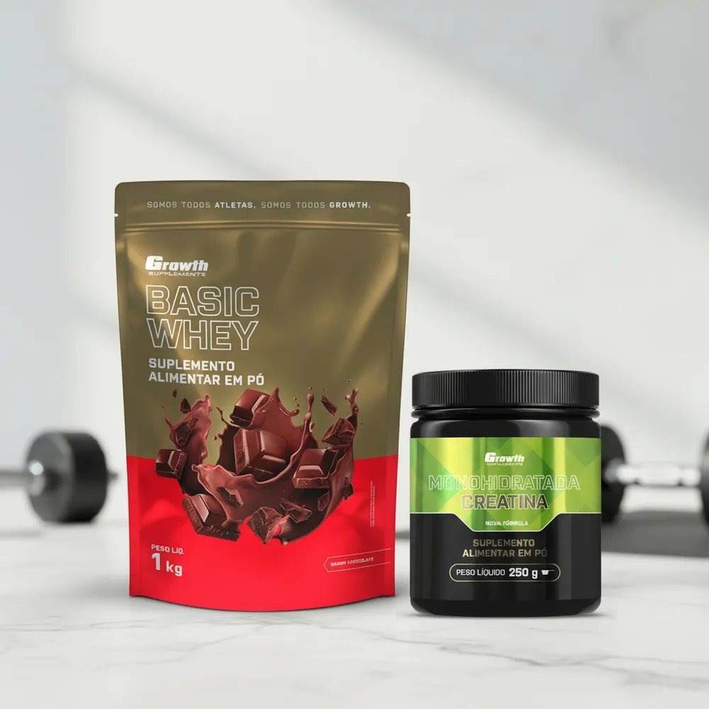 🔥Kit Growth: Whey Protein Basic Chocolate 1kg + Creatina 250g