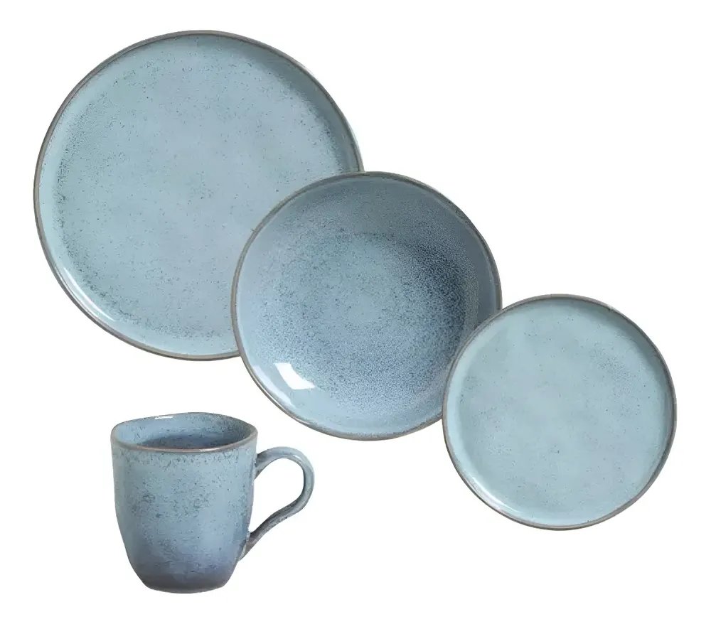 Aparelho de Jantar Cerâmica Stoneware Bio Breeze 16 Peças Azul-claro Porto Brasil