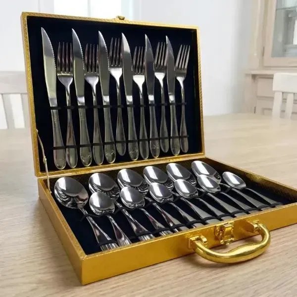Faqueiro Talher Aço Inox Luxo 24 Peças Presente Casamento Prateado