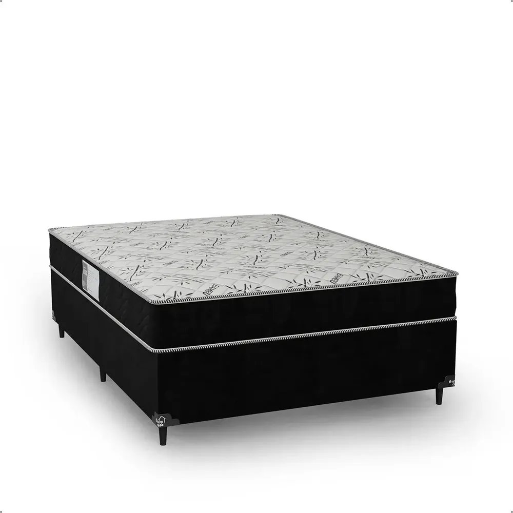 Cama Box Casal + Colchão D33 One Face - Suede Preto Cor Couro preto