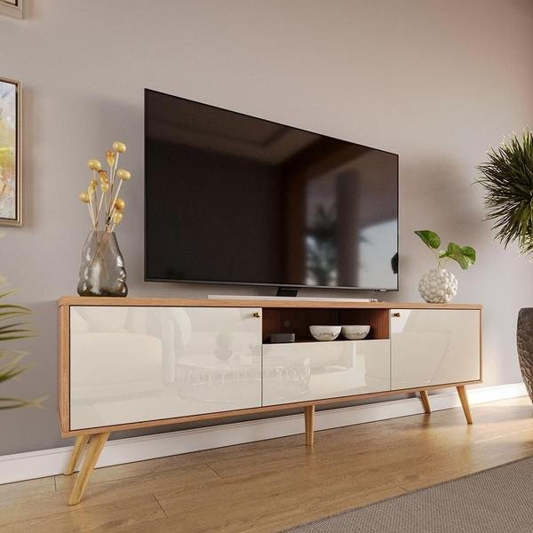 Rack Para Tv Até 55 60 65 70 Polegadas 2 Portas e 1 Gaveta Sevilla 1,83m Jequitibá/Off White Perolizado Lojas Movelove