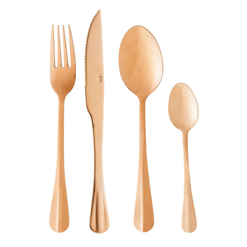 Faqueiro Lyor Positano 24 Peças Aço Inox Rose Jogo de Talheres Completo Garfos Facas Colheres Mesa Posta Jantar Presente