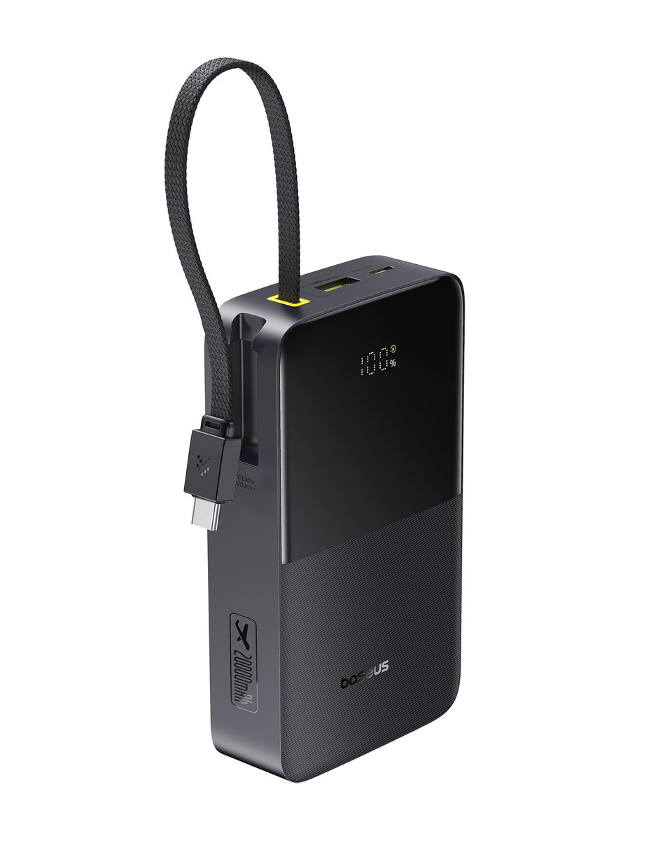 Baseus Power Bank EnerFill FC51 Bipow2 Pro com Display Digital e Cabo Embutido 20000mAh 22.5W, Preto Cósmico