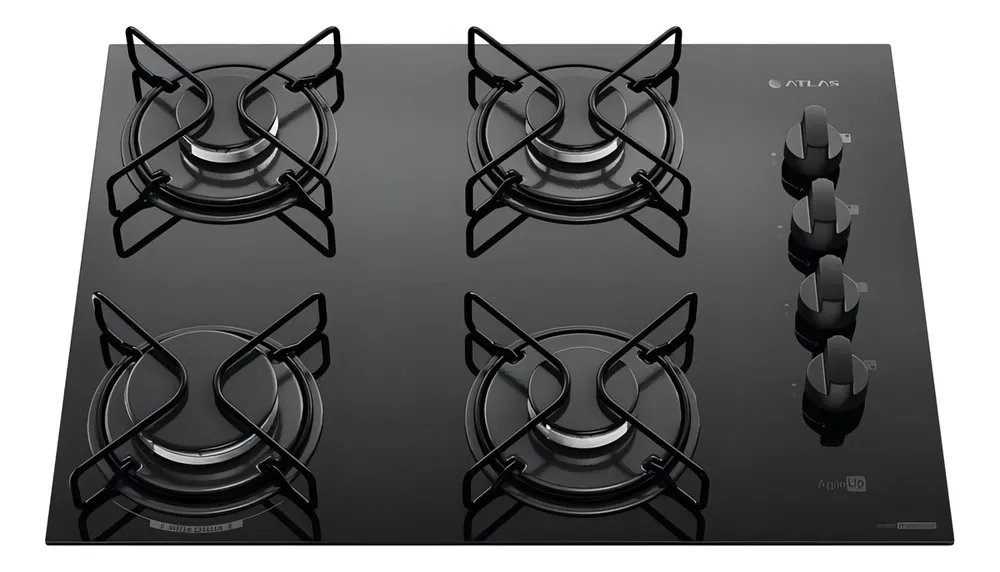 Cooktop 4 Bocas Atlas Agile Up Mesa Vidro Mega Chama Bivolt