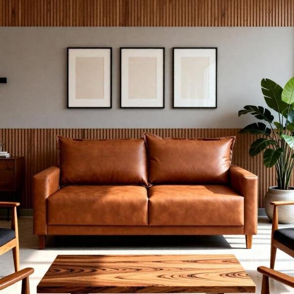 Sofá 2 Lugares 170cm Living Fixo Madeira Maciça material sintético Sala Estar Recepção Escritório Orgânico