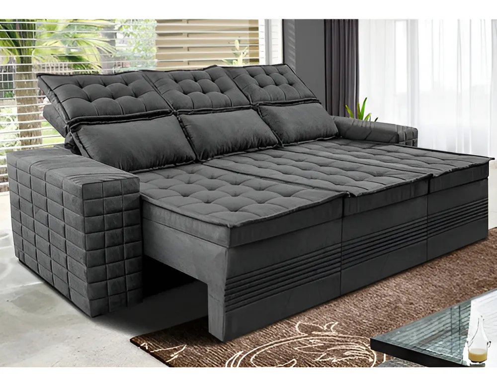 Sofá 3 Lugares Retrátil e Reclinável Cama inBox Senses 2,00m Velusoft Cinza