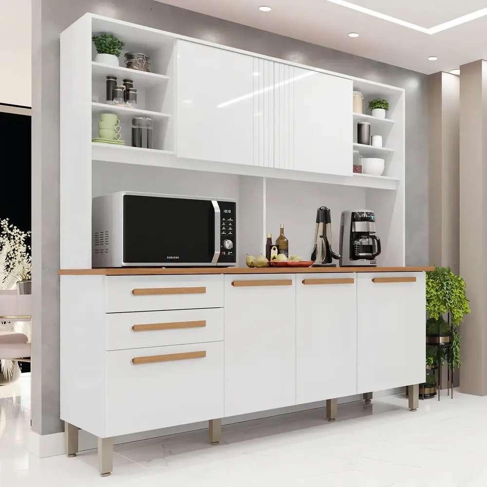 Armário de cozinha 6 portas 2 gavetas Adelle Yescasa jawt branco neve