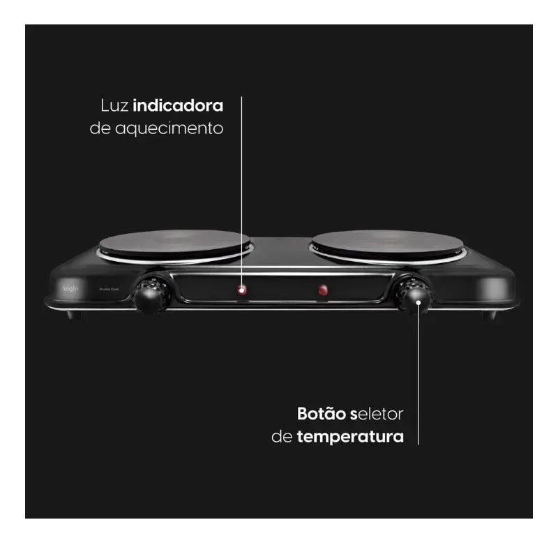 Fogão Cooktop Elétrico Elgin 2 Bocas Preto