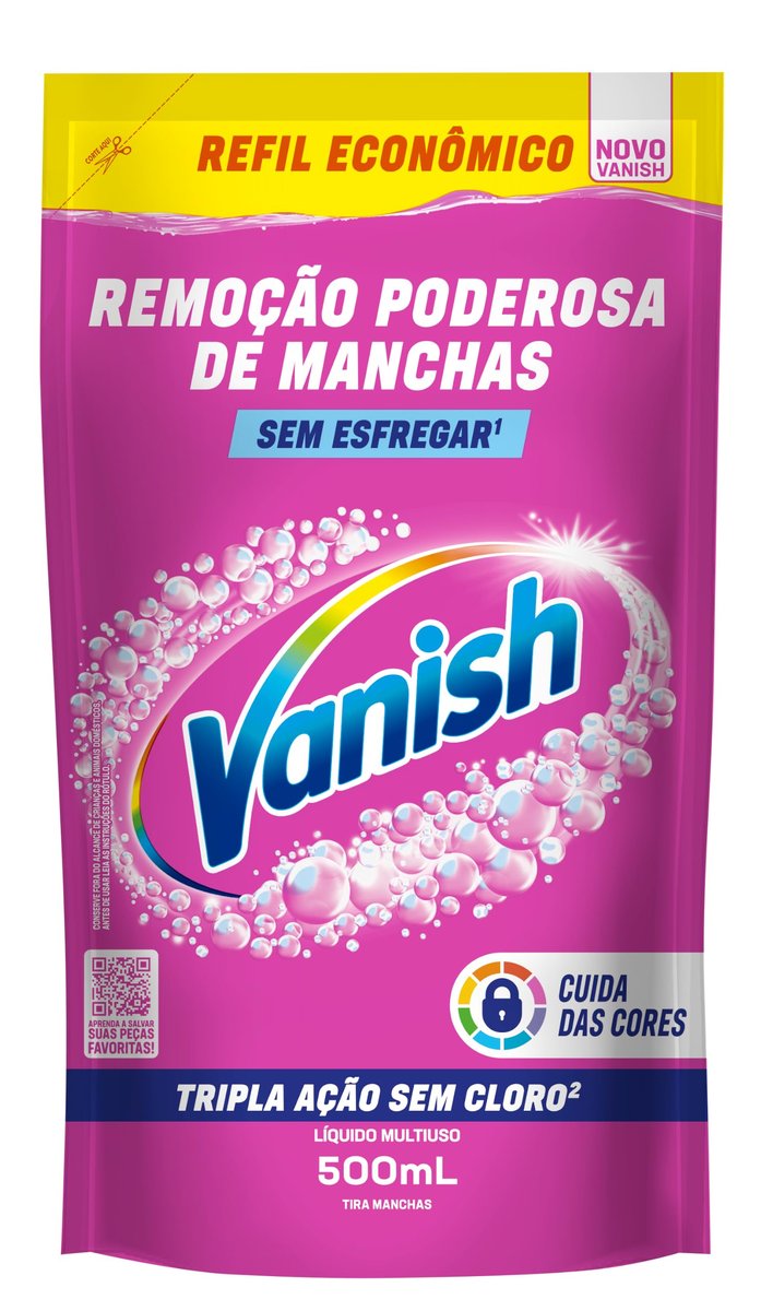 Tira Manchas Líquido Vanish Oxi Action Pink refil 500ml para Roupas Coloridas. Sem Cloro, Remove Manchas sem Danificar o Tecido, Preserva as Cores e Deixa as Roupas com Aparência de Novas