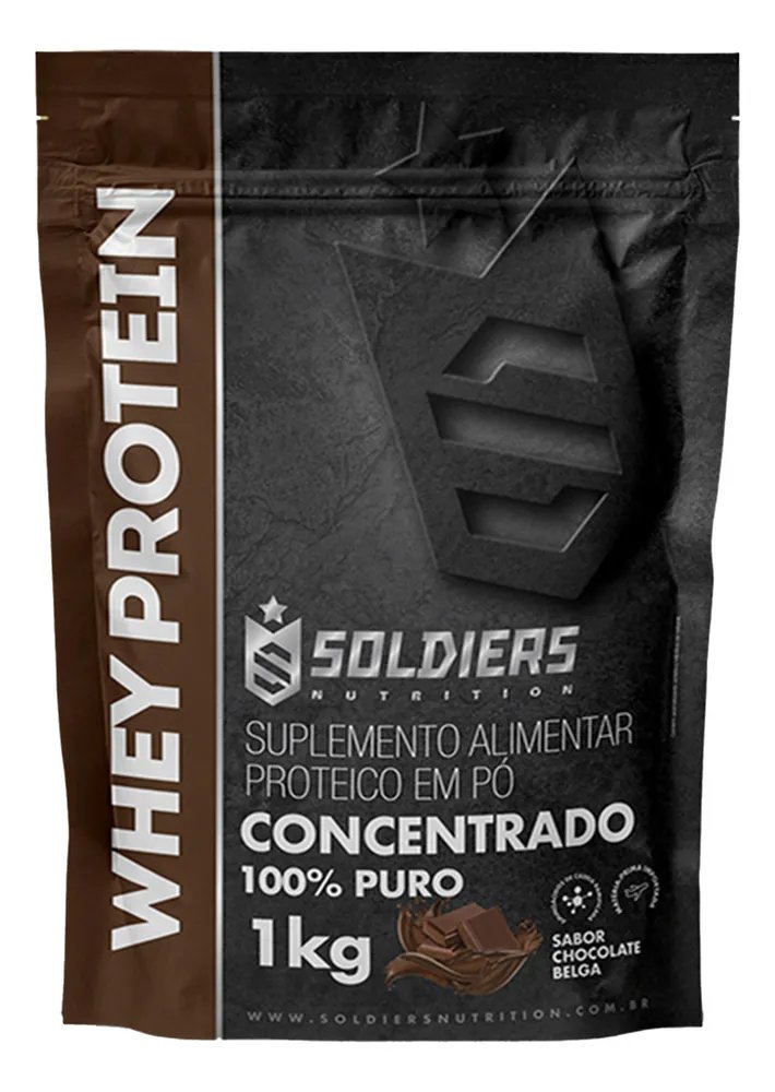 Whey Protein Concentrado 1kg Sabor Chocolate Belga Soldiers Nutrition Rico em Proteína Treino