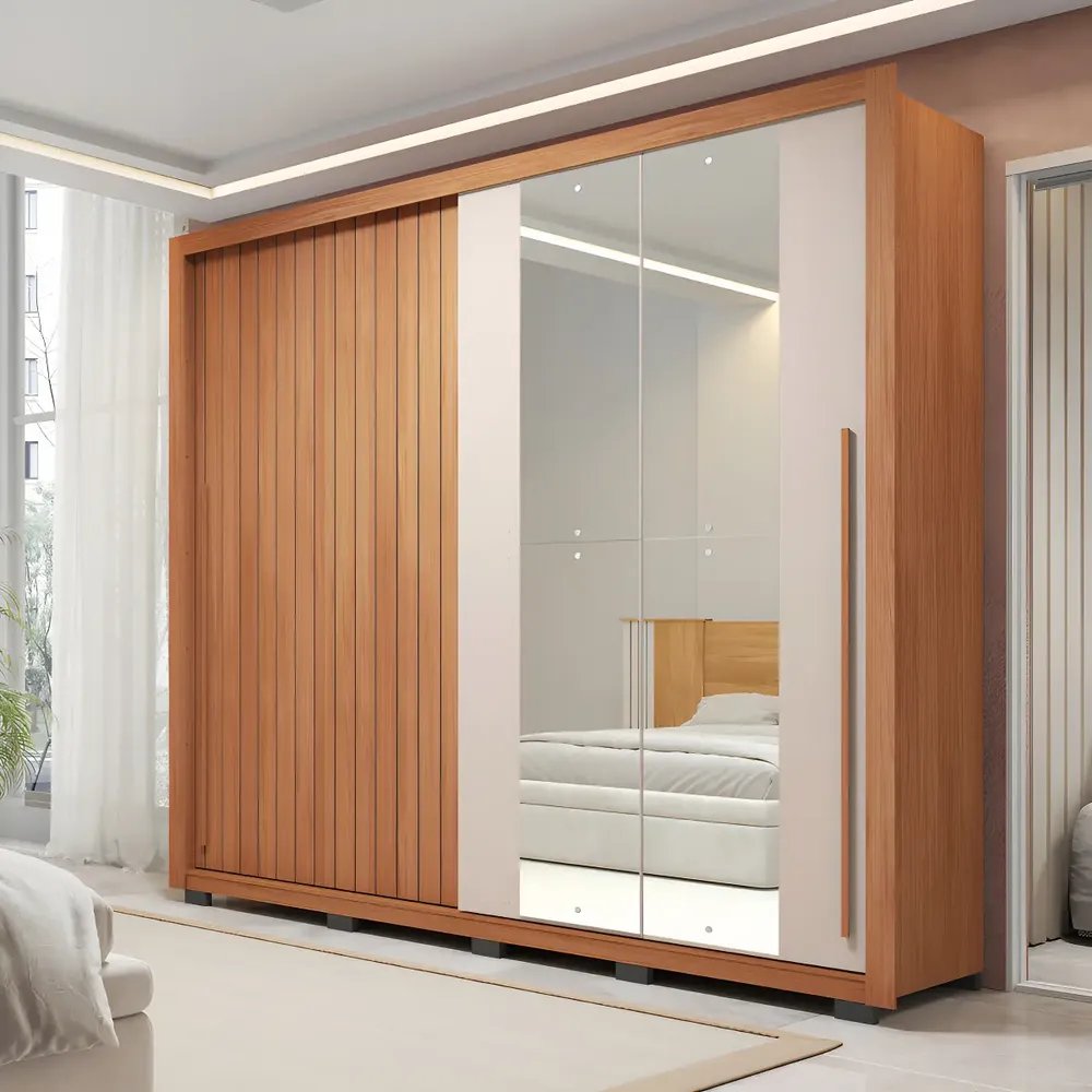 Guarda-roupa Casal Ripado Com Espelhos 2 Portas E 4 Wt