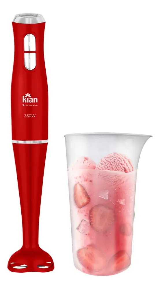 Mixer Misturador 350w 2 Velocidades Com Copo Compacto Leve E Ergonômico 700ml Vermelho Kian -