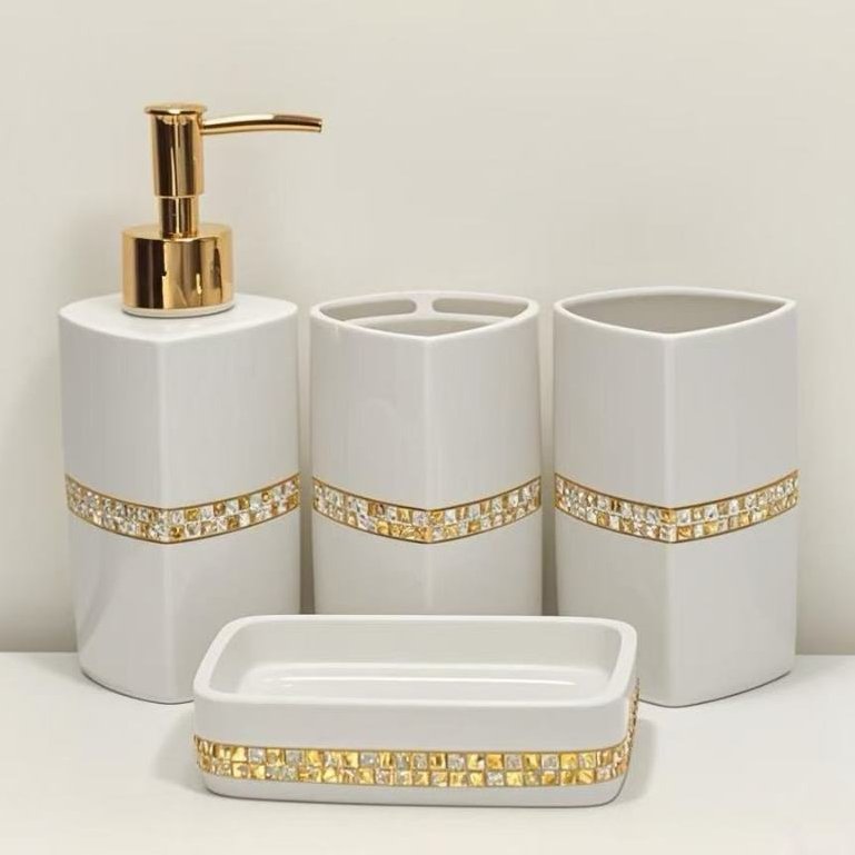 Conjunto de banheiro de luxo, suporte para sabonete líquido, suporte para escova de dentes