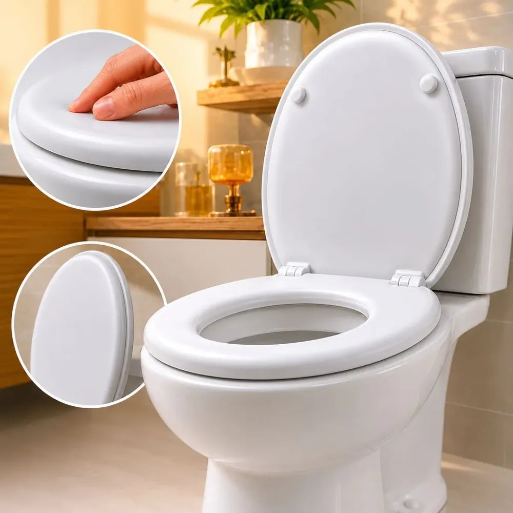 Assento Sanitário Almofadado Oval Com Tampa De Vaso Banheiro Branco
