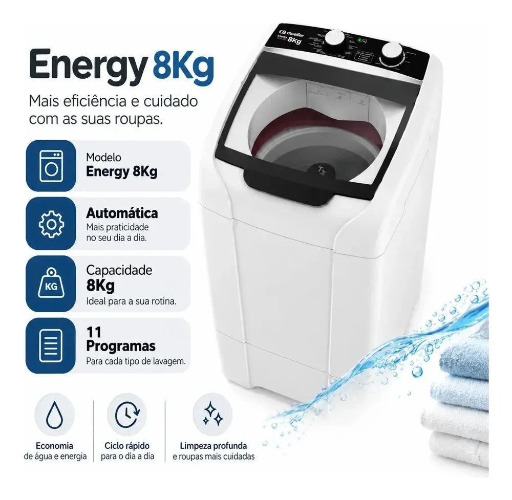 Maquina De Lavar  Mueller Energy Ciclo Rápido 8kg Bco-127v 127v Branco