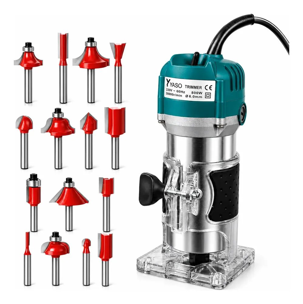 Kit Tupia Manual Laminadora 800w 6mm + Jogo De Fresas 15 Pçs 220v