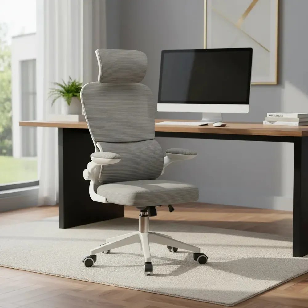 Cadeira Escritório Ergonômica Python Fly B07 Cinza Com Suporte Lombar