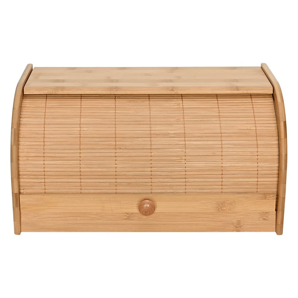 Mimo Style Porta Pães Com Tampa Retrátil, Feito Inteiramente de Bambu Ecokitchen. Perfeita para Armazenar Pães, Bolachas e outras coisas. Resistente, Durável e 100% Ecológica