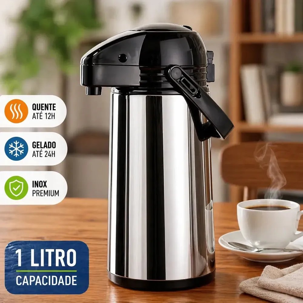 Garrafa Térmica De Café Inox 1 Litro 1000ml Chá Leite Bebidas Quentes E Frias Por Mais Tempo Garrafa Térmica Bomba De Pressão Conserva Horas Nany Pink