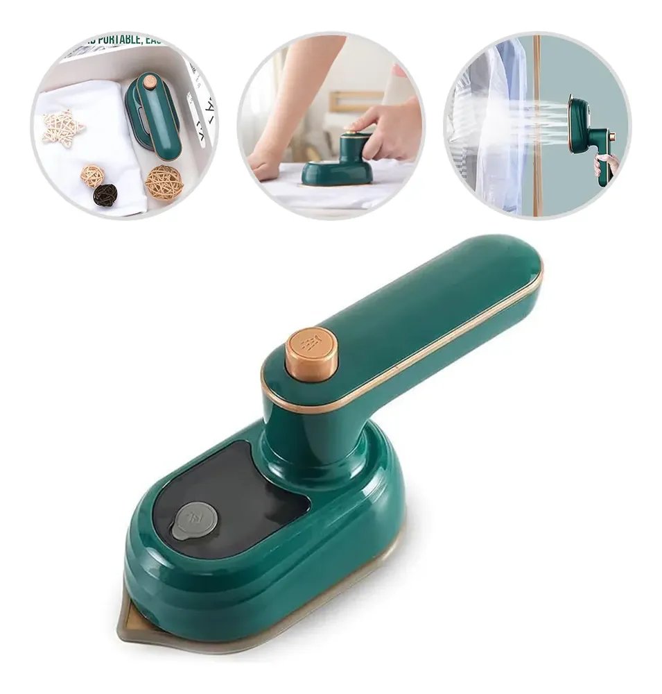 Mini Ferro De Passar Roupa A Vapor Para Viagem Bivolt Verde-escuro 127/220v