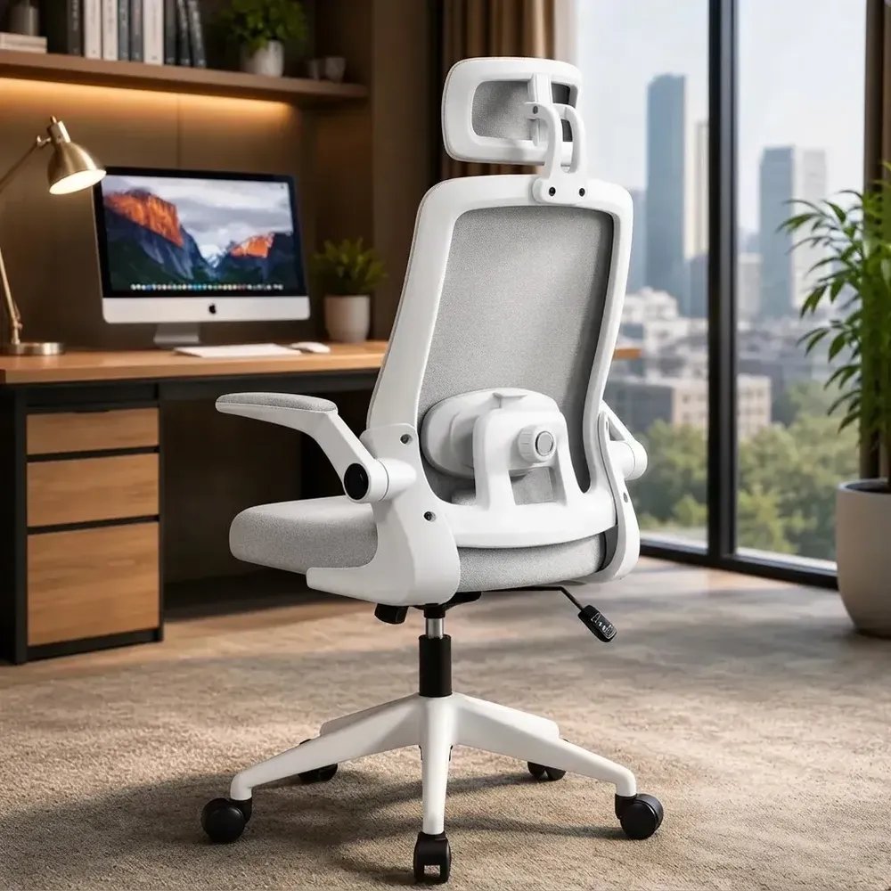 Cadeira De Escritório Ergonômica Giratória Tela Mesh Premium Cinza Espuma De Alta Densidade