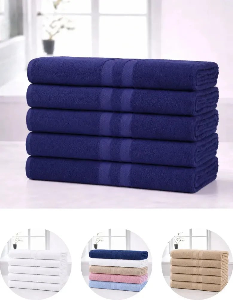 Kit 5 Toalha de Banho Azul Marinho Grandes Algodão Toalhas Leves Finas Lisas Macias Salão Academia Hotel Pousada Profissional Caricinha Alta Absorção Econômica Spa - 60x130 cm - Renova Enxovais