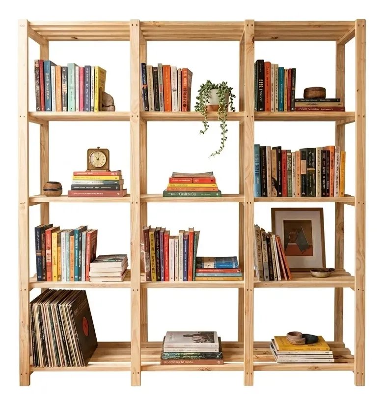 Estante Biblioteca Madeira Pinus Com Cinco Prateleiras Marrom