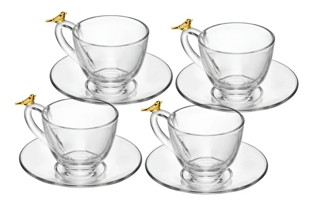 4 Xícaras De Café Wolff Golden Bird De Cristal 80ml
