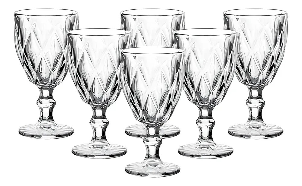 Jogo De Taças De Vidro Diamante Com 6 Peças De 340 Ml Linha Premium