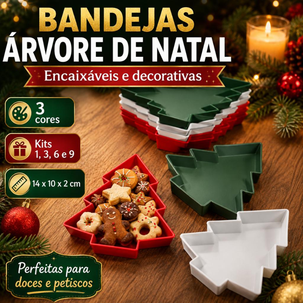 Bandeja Árvore de Natal 1 3 6 9 Encaixável Doces Petiscos Mesa Posta Decoração Natalina Verde Branco