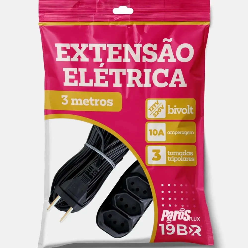 Extensão Elétrica 3 Metros Preto 3 Tomada Tripolar