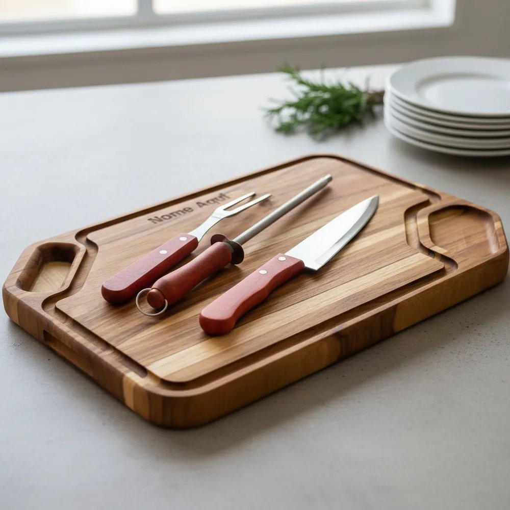 Kit Tábua De Churrasco Personalizada Nome Com Garfo E Faca