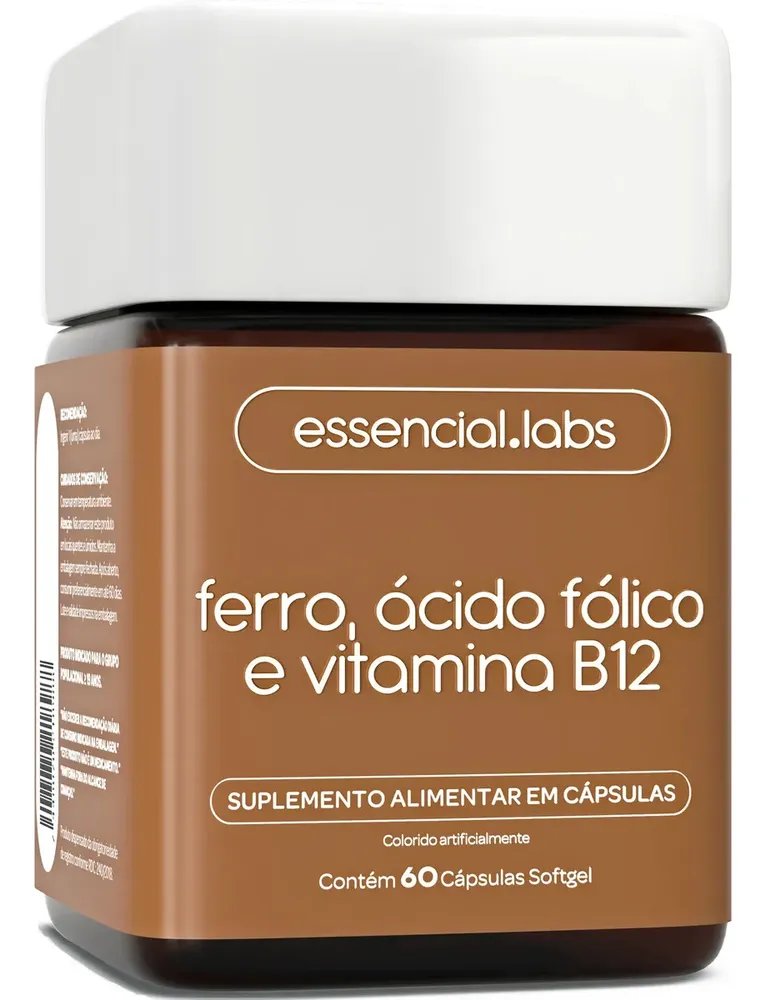 FERRO com ÁCIDO FÓLICO e VITAMINA B12 - 60 Cápsulas Softgel - Fórmula Avançada com Máxima Absorção
