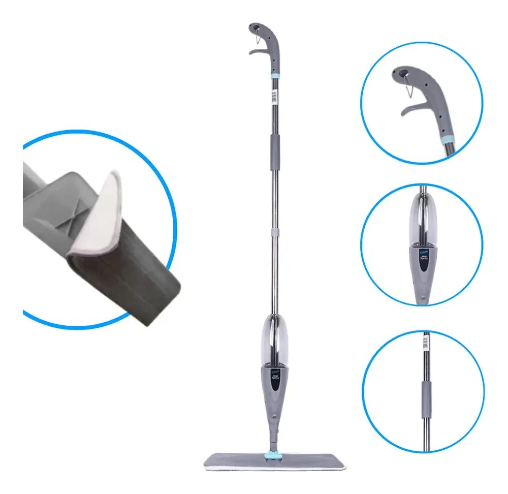 Mop Spray Microfibra Cinza Alumínio Limpeza Piso Frio Madeira