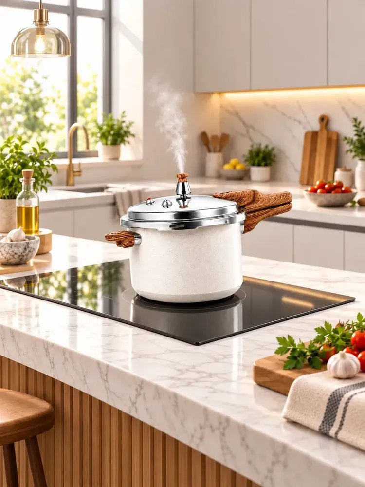 Panela Pressão Cerâmica Antiaderente 4,2 Litros Indução e Fogão Tradicional 4 Válvulas De Segurança Starhouse