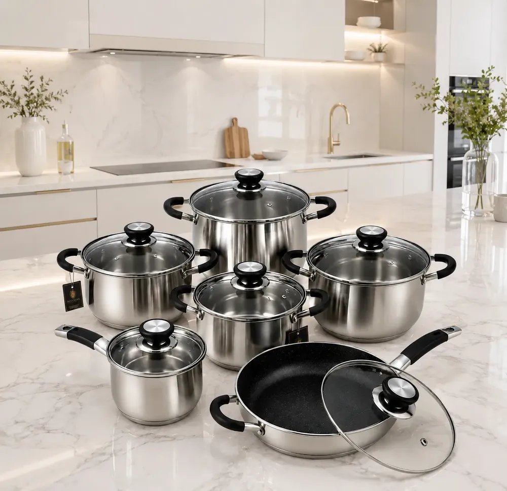 Conjunto Panelas Francesas Genebra 12 Peças Inox E Vidro Prata/vidro