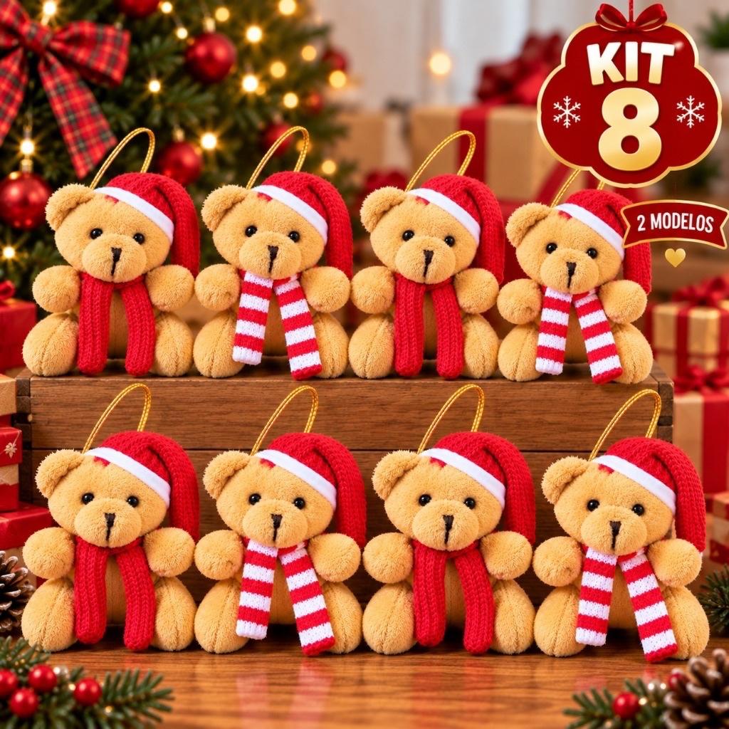 Kit Enfeite Natalino Decorativo Ursinho Para Pendurar Urso Natal 10cm