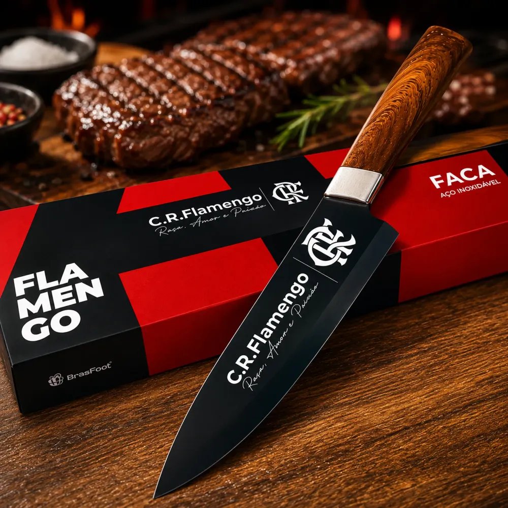 Faca De Churrasco Cozinha Corte Carne Times De Futebol Inox Faca Flamengo De Churrasco Cozinha Corte Carne Oficial Inox Com Caixa Stell Premium