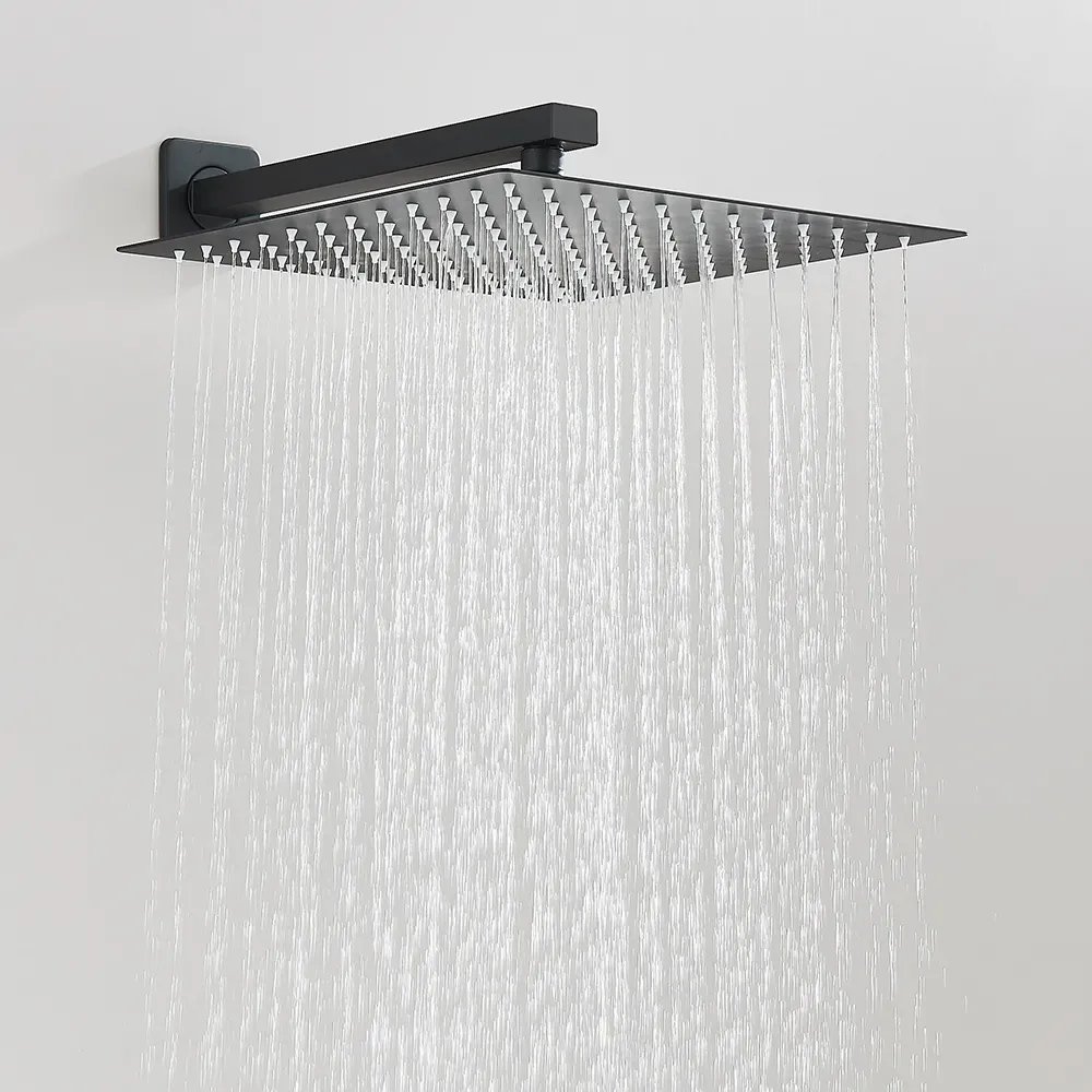 Ducha Quadrada Cromada Em Inox 30x30 Braço Parede Preto Fosco Preto