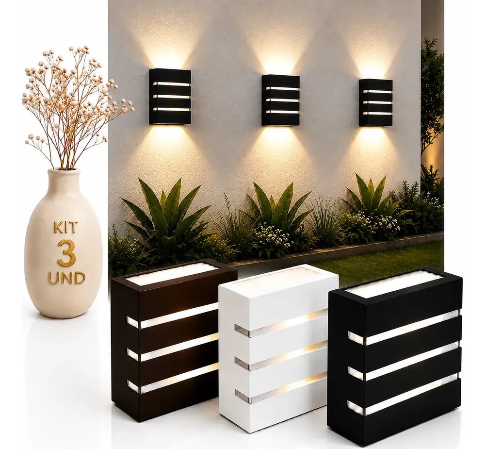 Kit 3 Arandela Luminaria Externa Interna Bivolt Parede Muro 127/220v Preto