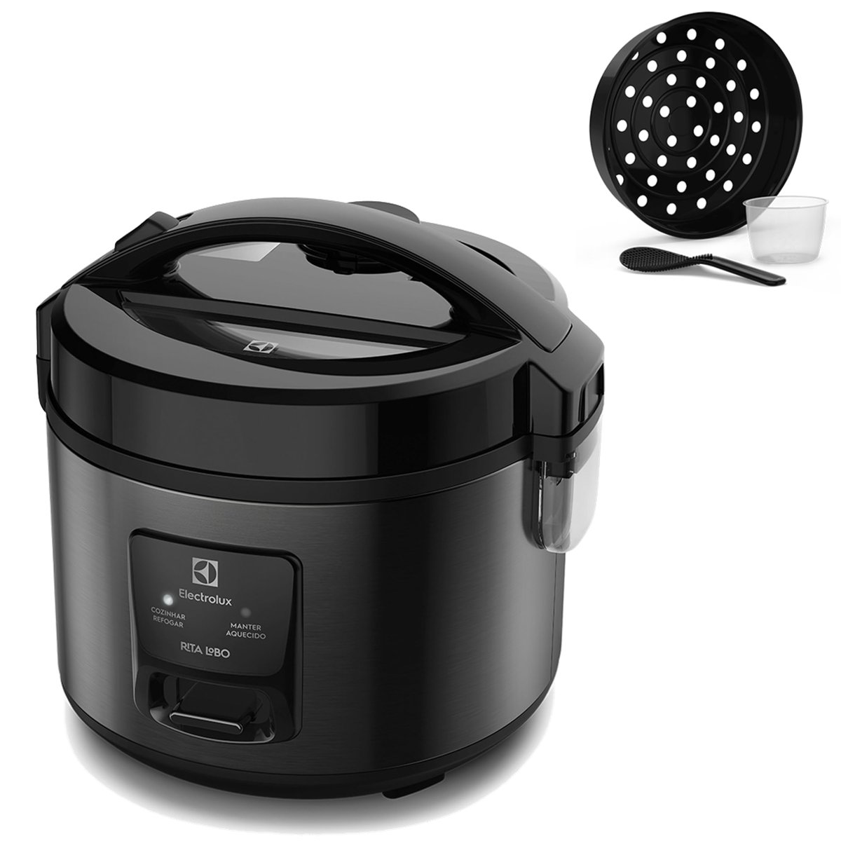 Panela Elétrica Electrolux vapor arroz capacidade 2L 6 Xícaras 2 em 1 timer panela removivel antiaderente tampa com visor transparente ERC10 inox 220v por Rita Lobo