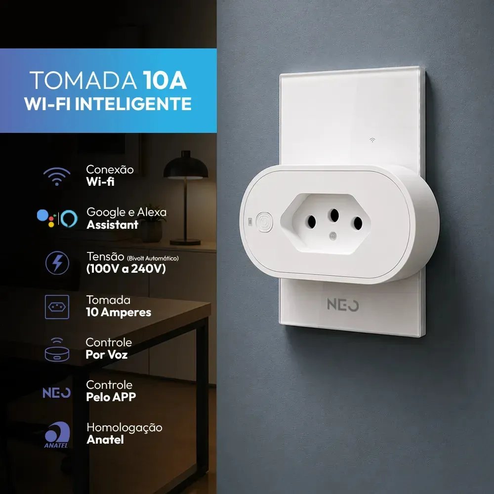 Tomada Inteligente Wi-fi 2.4 GHz 10A 110v/220v Bivolt Branco Cod: 291990608 Neo Avant