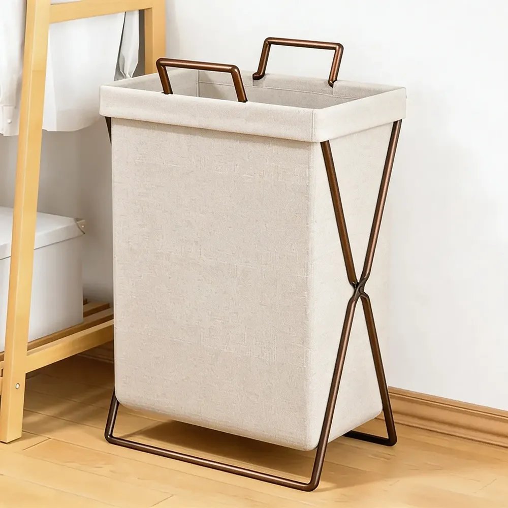 Cesto De Roupa Suja Dobrável Grande Roupa Suja Cor Lisa Creme Capacidade Grande De 52l Lisa 35cm X 25cm X 55cm